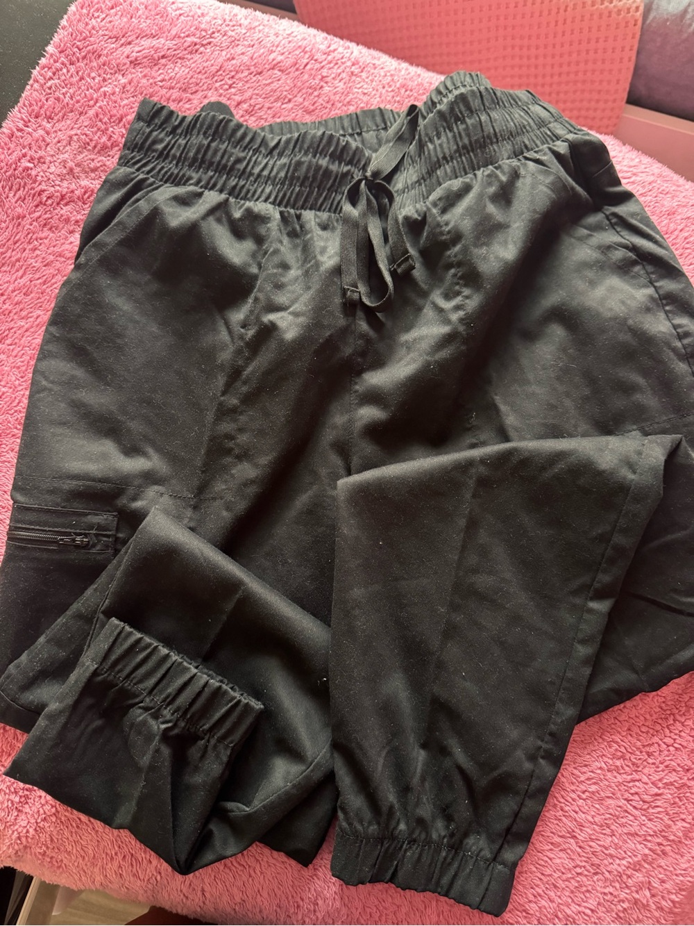 Scrubstar Black Elastic-Waist Cargo Scrub Pants